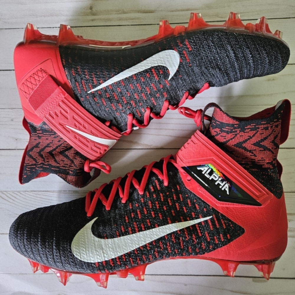 Nike Alpha Menace Elite 2 Black Red Size 16 Football Cleats Men's Flyknit